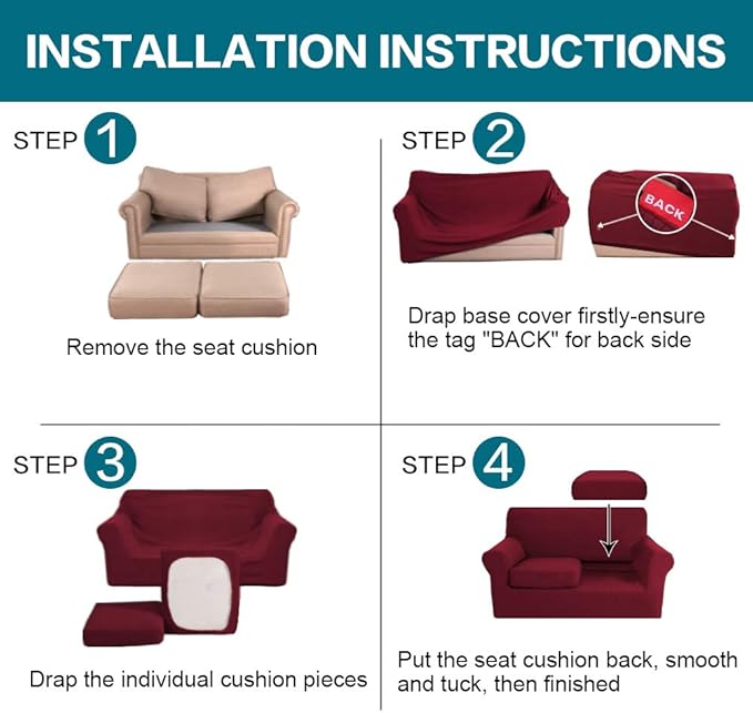 Turquoize 3 Piece Sofa Covers for 2 Cushion Couch Sofa Slipcover Soft Couch - Image 6