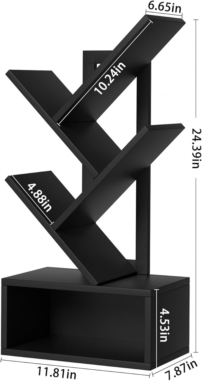 Small Tree Book Shelf,5 Tier Black Tree Bookshelf,Black Desktop Bookcase,Mode...