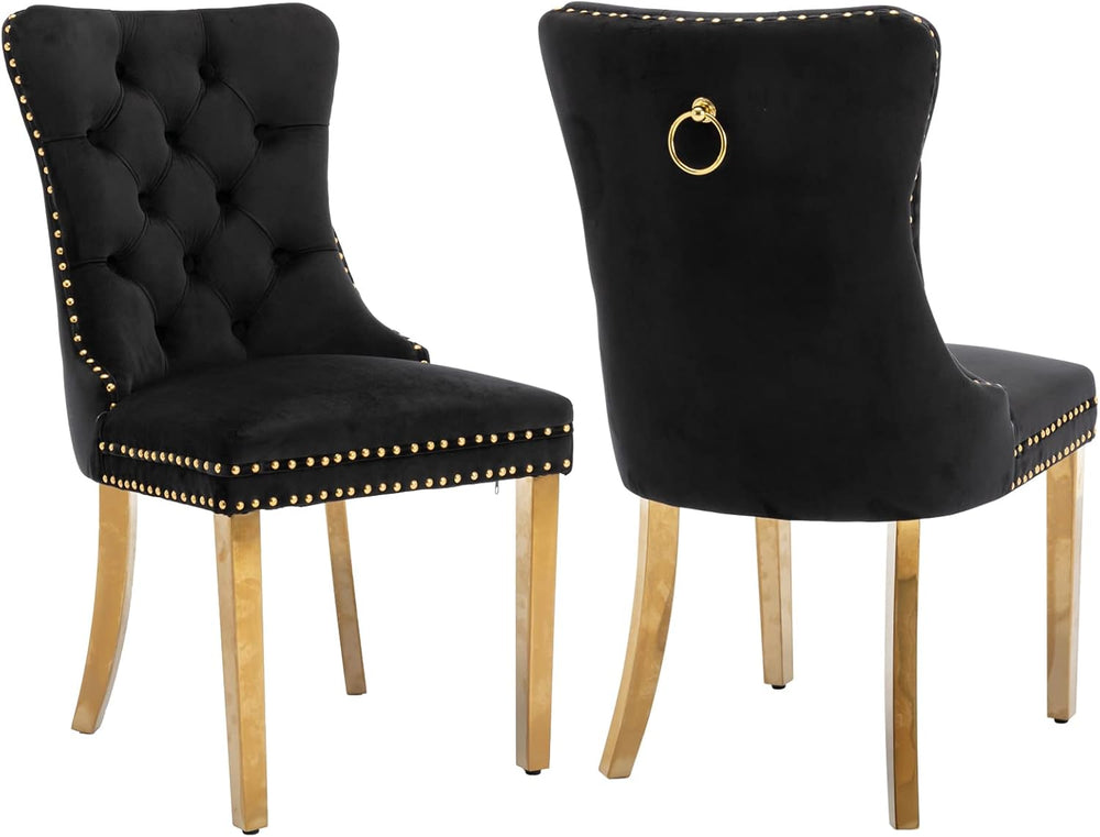 Black Dining Chairs Set of 2, Velvet Upholstered Dining Room Chairs with Back...