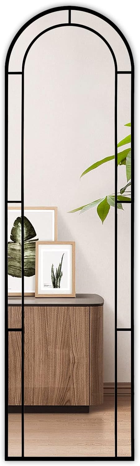 Arched Full Length Window Mirror, 16x56 Windowpane Body Mirror with Metal Fra...