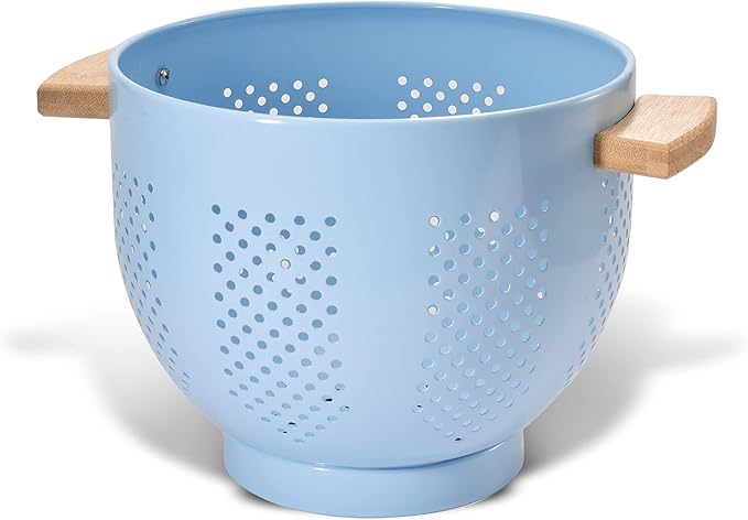 Metal Colander with Wood Handle and Stable Base, Powder Coated Steel Kitchen by Unknown