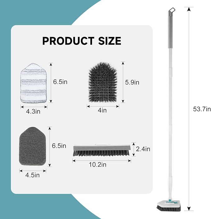 nacena Shower Scrubber with Long Handle, 4 in 1 Tile Tub Scrubber Brush with 3 - Image 2