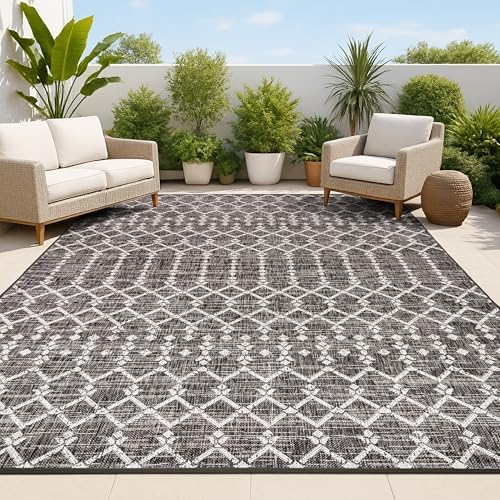 JONATHAN Y Moroccan Geometric Indoor Outdoor Area Rug 8X10 Black/Gray, Ourika...