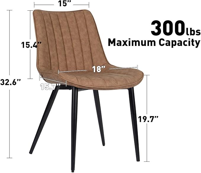 Faux Leather Dining Chairs Set of 2 Mid Century Modern Leisure Upholstered Ch...