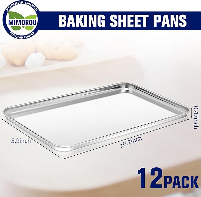Mimorou 12 Pcs Baking Sheet Stainless Steel Cookie Small Metal Sheet Pans