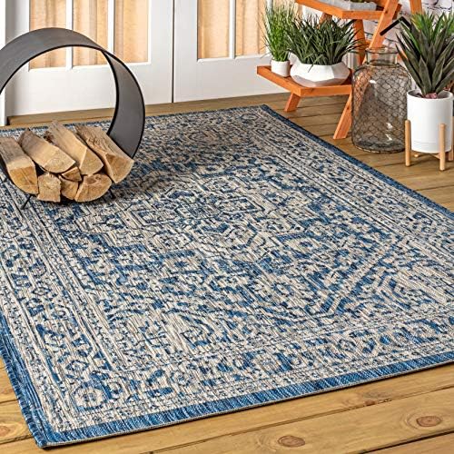 JONATHAN Y Medallion Weave Indoor Outdoor Area Rug 10X14 Navy/Gray, Sinjuri T...