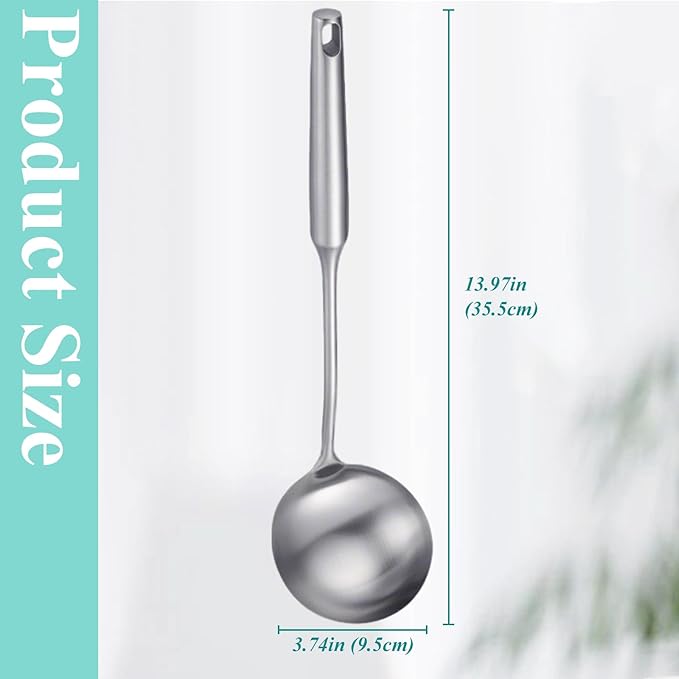 Soup Ladle, Metal 316 Stainless Steel Kitchen Ladles Spoon, Large Cooking Ladel - Image 4