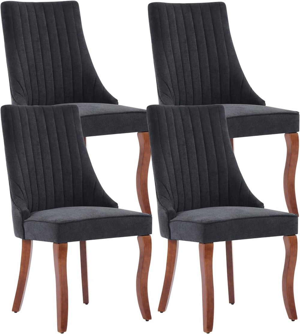 Linen Dining Chairs Set of 4，Fabric Channel Tufted Kitchen Chairs, Upholstere...