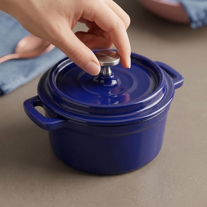 Flavehc Mini Cocotte 16 oz Mini Dutch Oven 0.5 qt. Cast Iron Garlic Roaster - Image 2