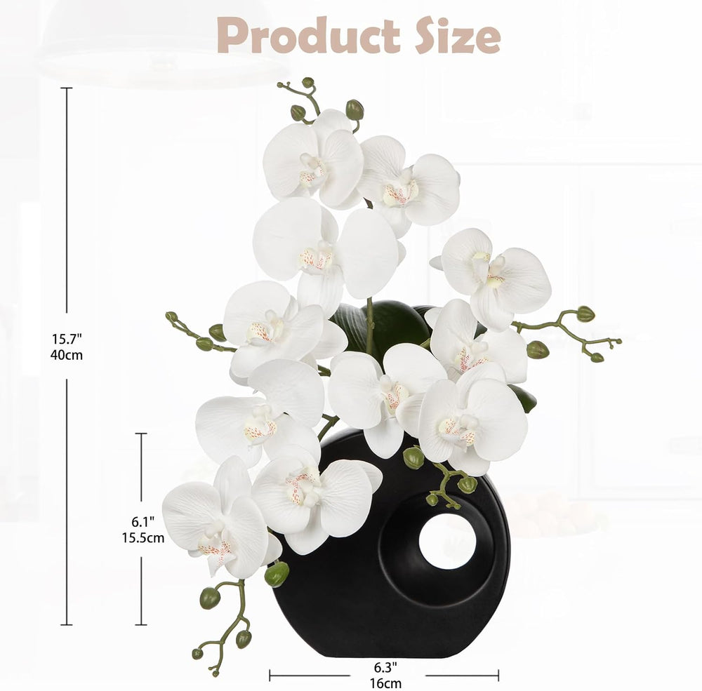 Briful Artificial Orchid Flowers in Black Modern Ceramic Vase 15.7" Tall...