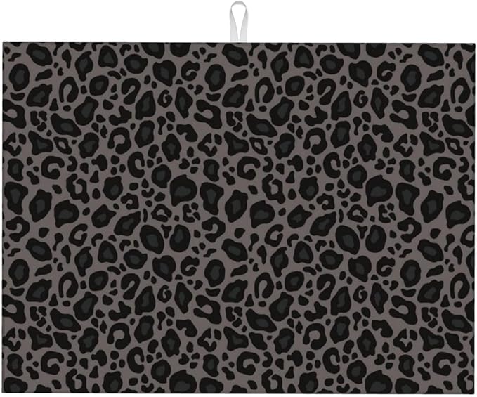 Black Grey Leopard Print Dish Drying Mat Cheetah Wild Animal Dark Skin Drying by Unknown