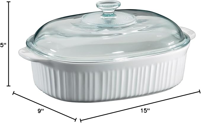 CorningWare French White 4 Quart Oval Casserole W/Glass Cover - Image 2