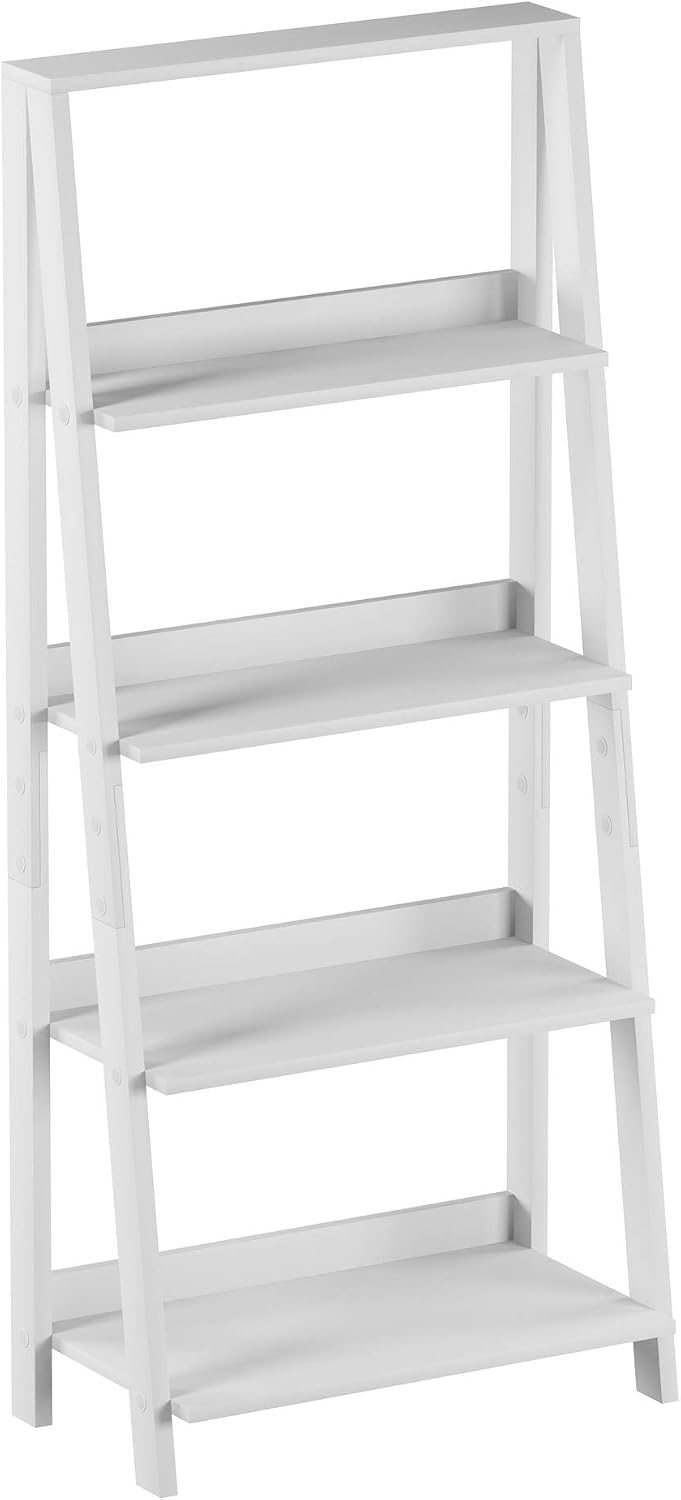 4-Tier Ladder Bookshelf - Freestanding Shelved Bookcase with X-Back Frame and...