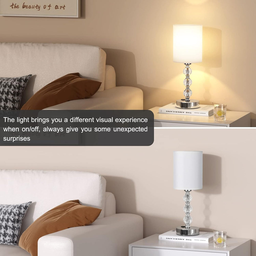 Crystal Touch Lamps for Nightstand, 3 Way Dimmable with Charging Station