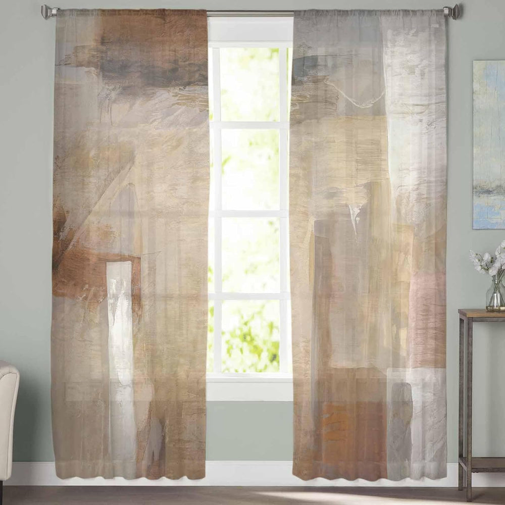 Oil Modern Paintings Abstract Sheer Curtains 84 Inch Length 2 Panels Set, Geo...