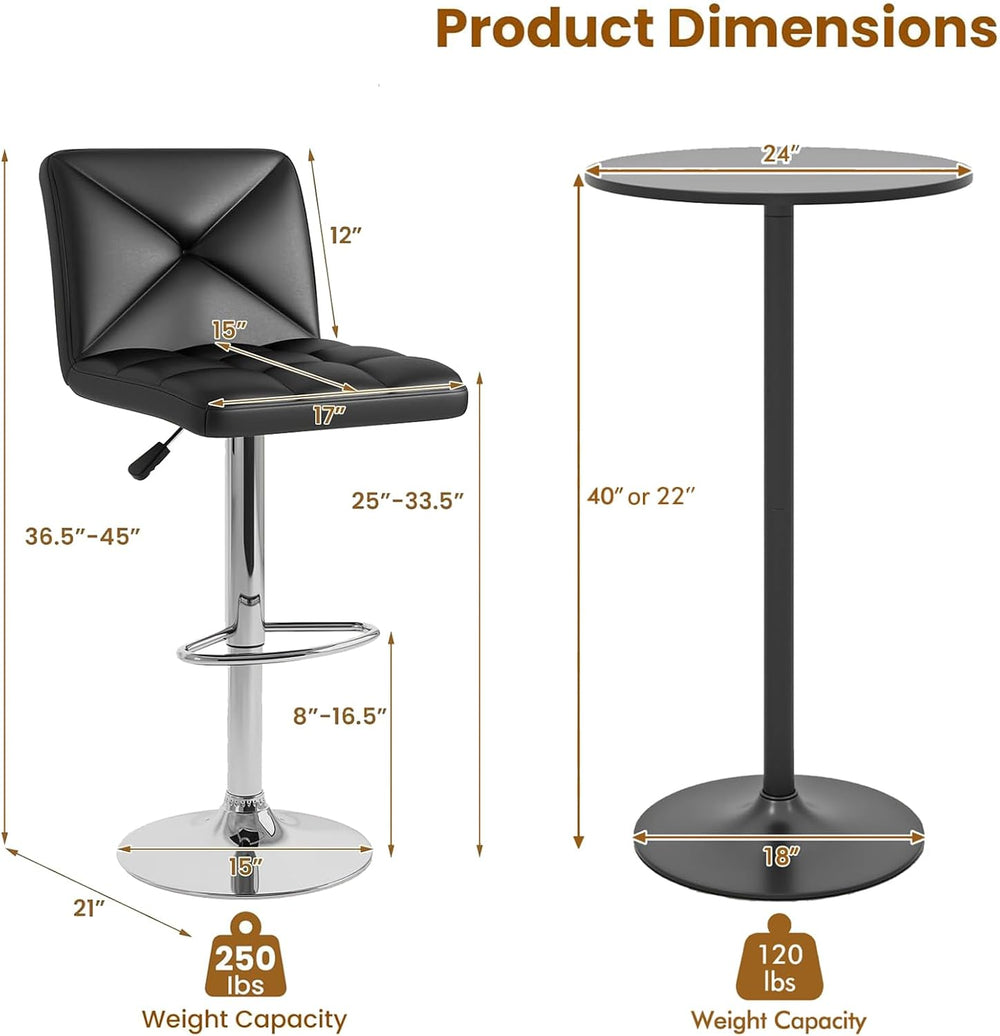COSTWAY 3 Pieces Bar Table Set, Counter Height Table Set with 2 Bar Stools