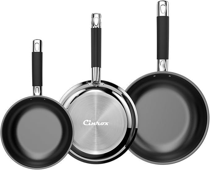 Non Stick Frying Pans Sets, 3-Piece Nonstick Pans, 10” 11.5” Skillet, 5” Egg Pan by Cinrox