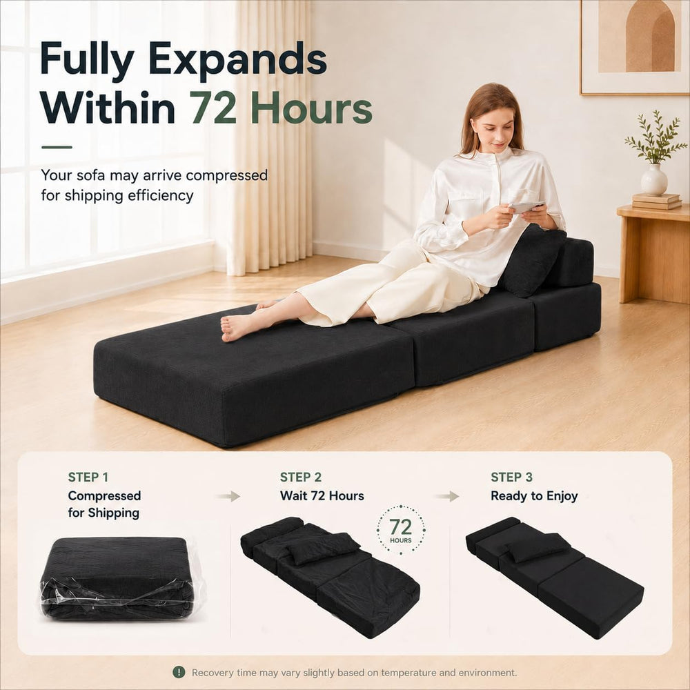Folding Sofa Bed, Convertible Sleeper Chair, No Assembly, Black | Boneless So...