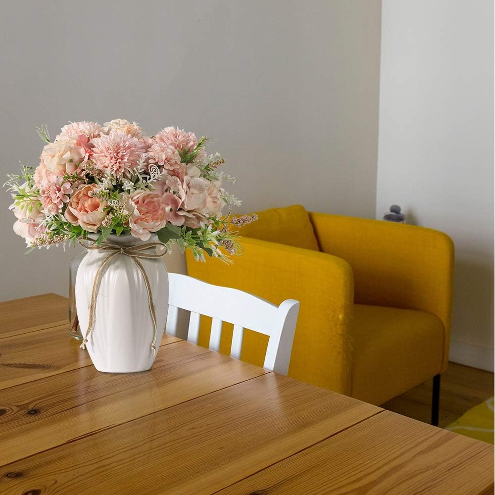 Peonies Artificial Flowers in Vase, Fake Hydrangea Silk Peony Flower Bouquet ...
