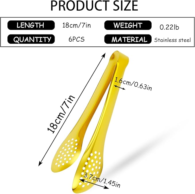 6 PCS Gold Serving Tongs for Party 7 Inch Stainless Steel Serving Utensils for - Image 2