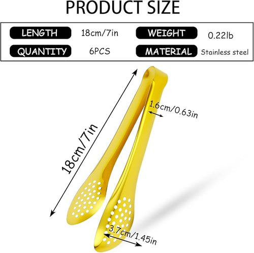 6 PCS Gold Serving Tongs for Party 7 Inch Stainless Steel Serving Utensils for - Image 2