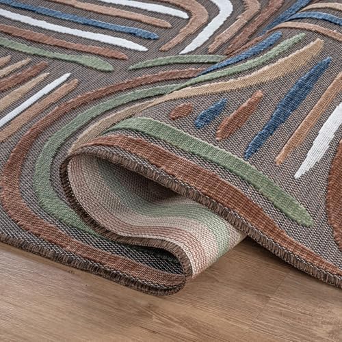 CAMILSON Indoor Outdoor Rug, Brown 8x10 Geometric Arch Striped Area Rugs for ...