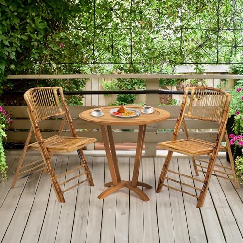 VINGLI Bamboo Folding Chair, Foldable Dining Wood Chairs Comfortable Seat for...