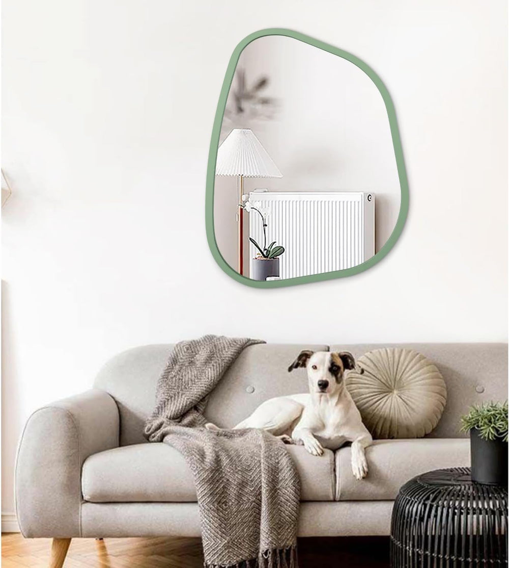 Asymmetrical Mirror for Wall Irregular Accent Wood Frame Modern Unique Wall M...