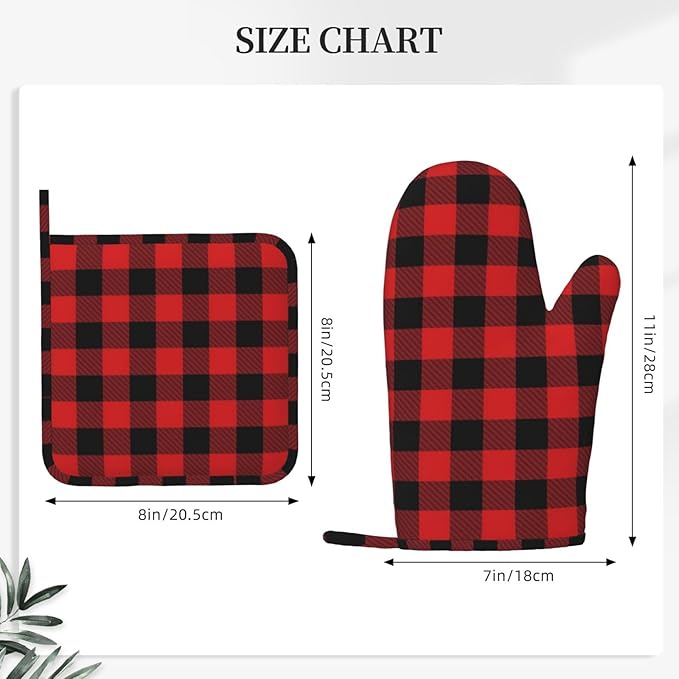 Buffalo Plaid Black and Red Oven Mitts and Pot Holders Set - Image 3
