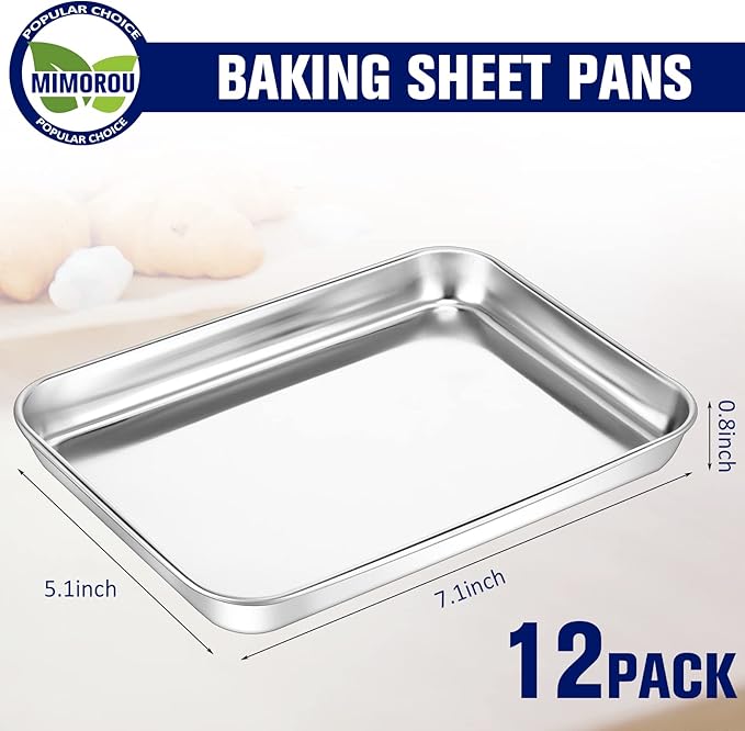 Mimorou 12 Pcs Baking Sheet Stainless Steel Cookie Small Metal Sheet Pans