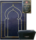 Luxury Velvet Muslim Prayer Mat – Portable Foldable Sajadah with Travel Bag, Dua Booklet & Elegant Gift Box - Premium Islamic Janamaz for Home, Mosque & Travel – Black