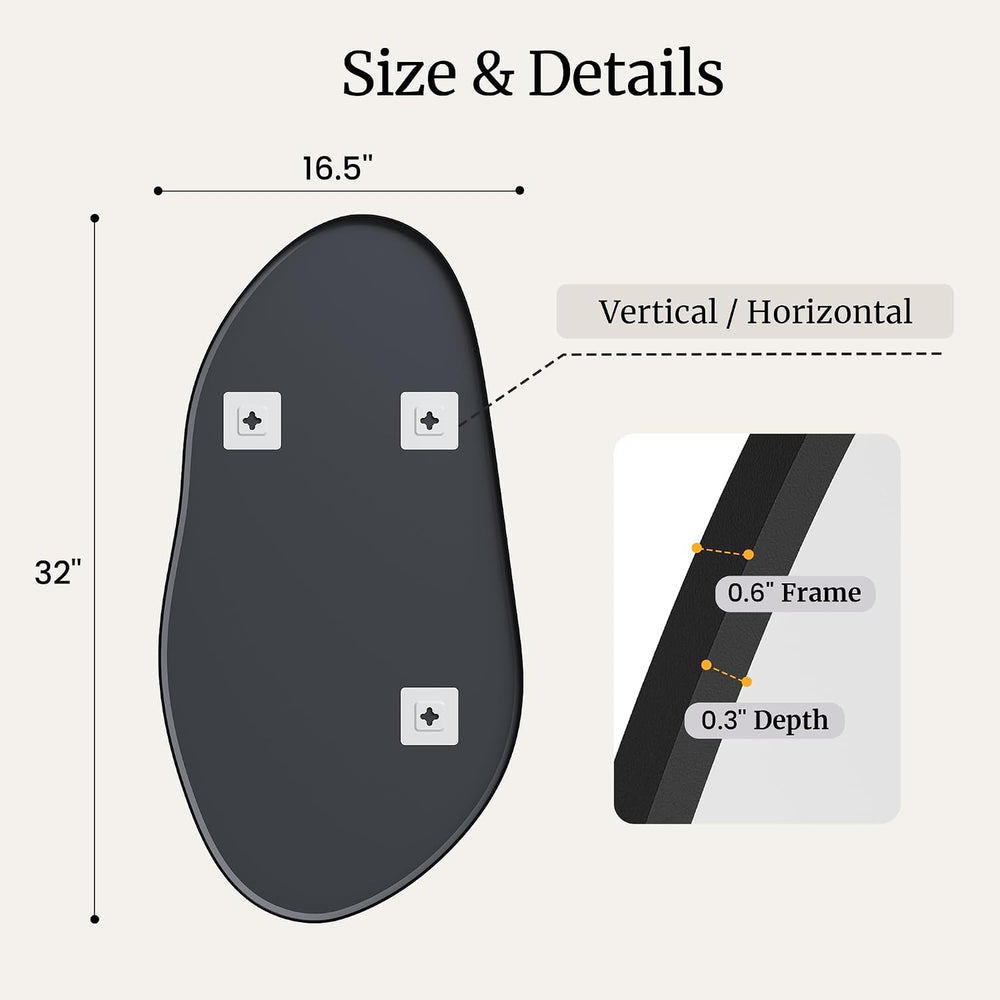 Matte Black 32x16.5 Inch Asymmetrical Organic Oval Wall Mirror