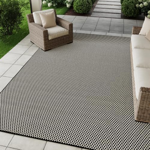Nourison Home Courtyard Black White 9' x 12' Area Rug - Easy Clean, Non Shedding, Bed Room, Living Room, Dining Room, Kitchen (9' x 12')