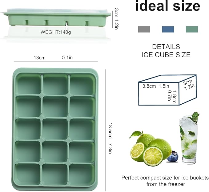 Ice Cube Trays Set of 3, Easy Release 15 Flexible Silicone Ice Cube Molds - Image 6