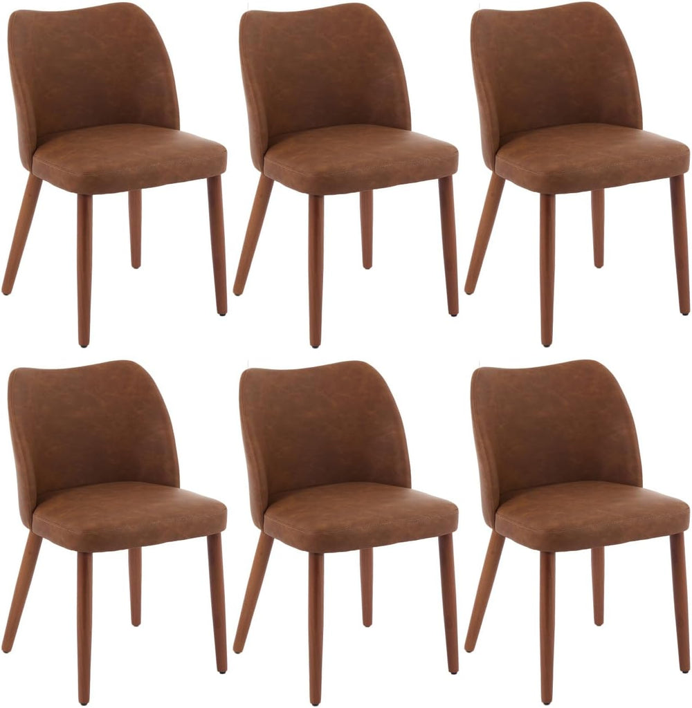 Dining Chair Set of 6, Leather Upholstered Dining Chair with Wood Legs, Wing ...