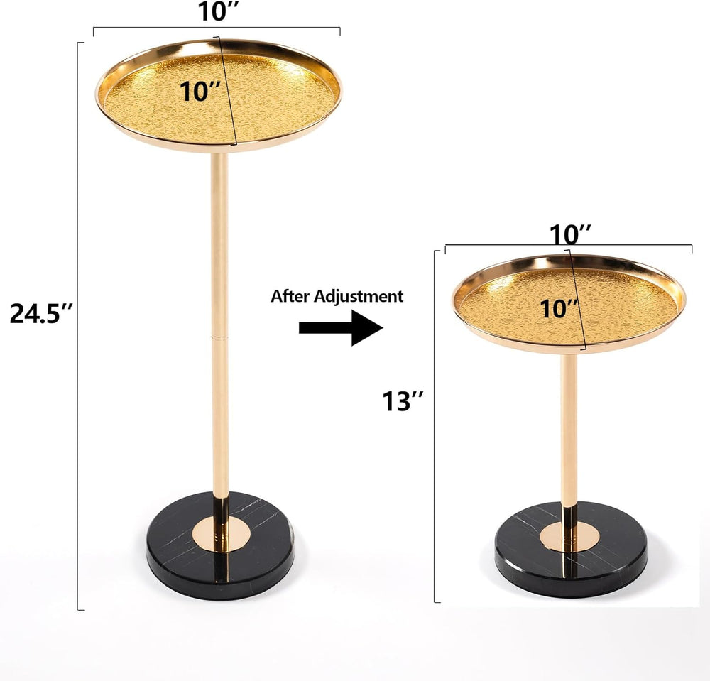 Adjustable Side Table, Small Tea Martini Table, Gold, Natural Marble Decorati...