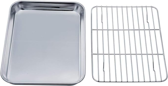 TeamFar Toaster Oven Tray and Rack Set, 9.3’’ x 7’’ x 1’’, Stainless Steel by TeamFar