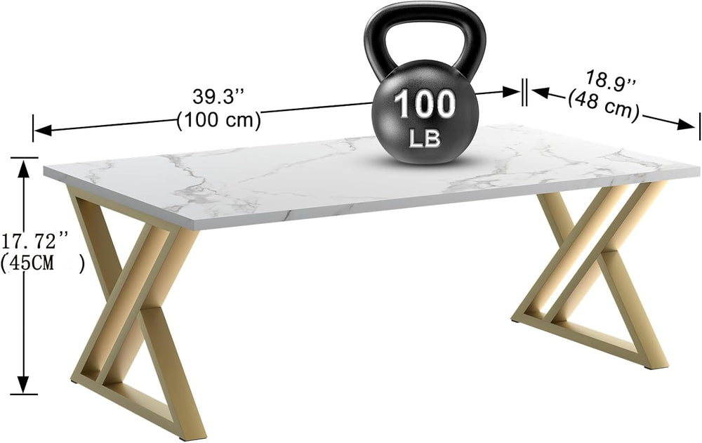 Wolawu Coffee Table Living Room Table White Center Table, Simple Modern Faux ...