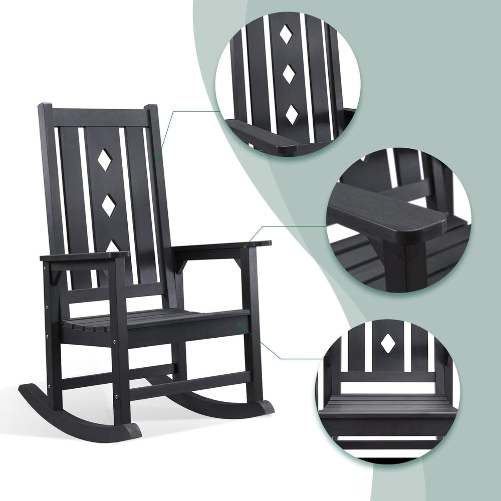 Oversized Outdoor Rocking Chair, Porch Rocker with High Back - Black