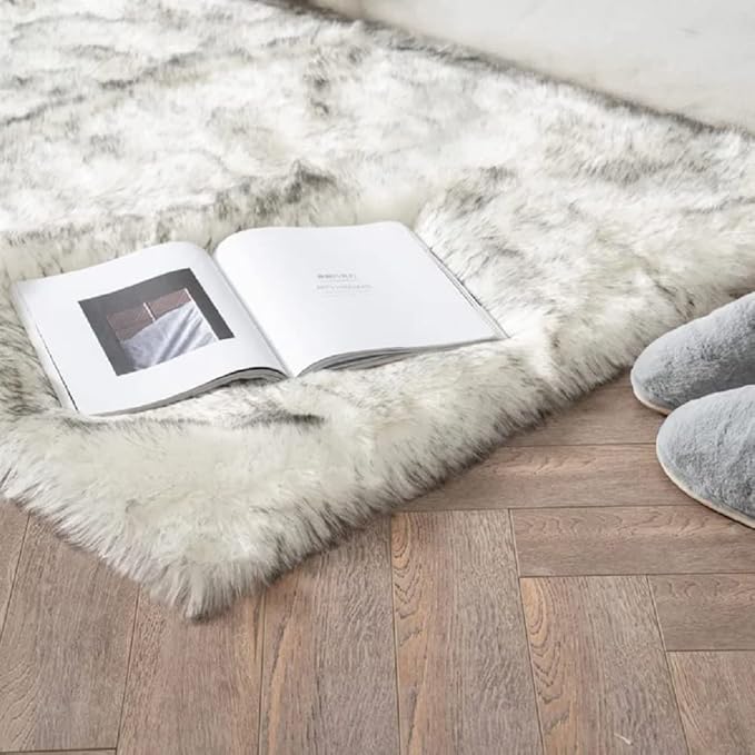 ORINOVA Grey and White Plush Shag Washable Rugs - Image 3