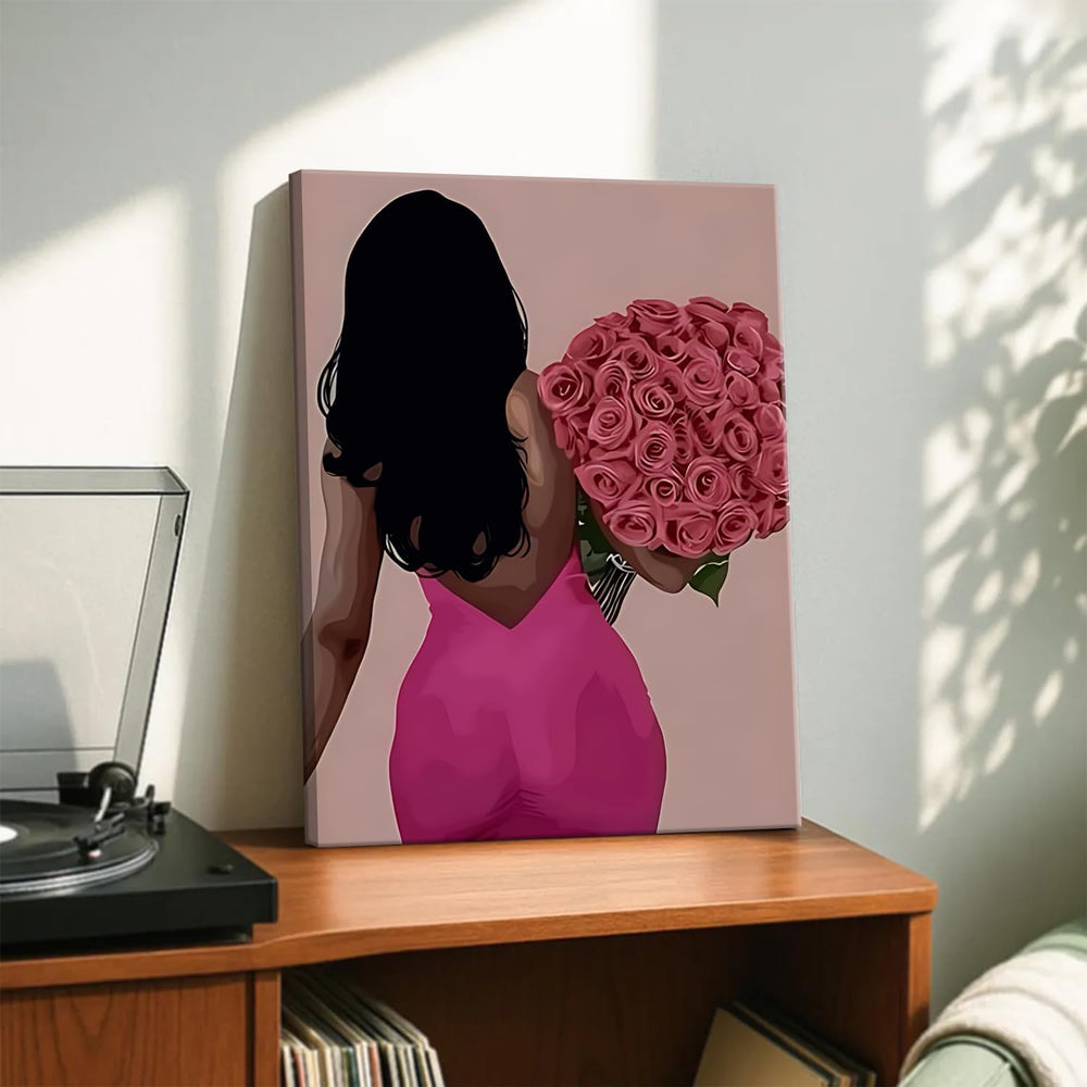 Pink Fashion Black Woman Canvas Wall Art Set of 3 African American Girl Wall ...