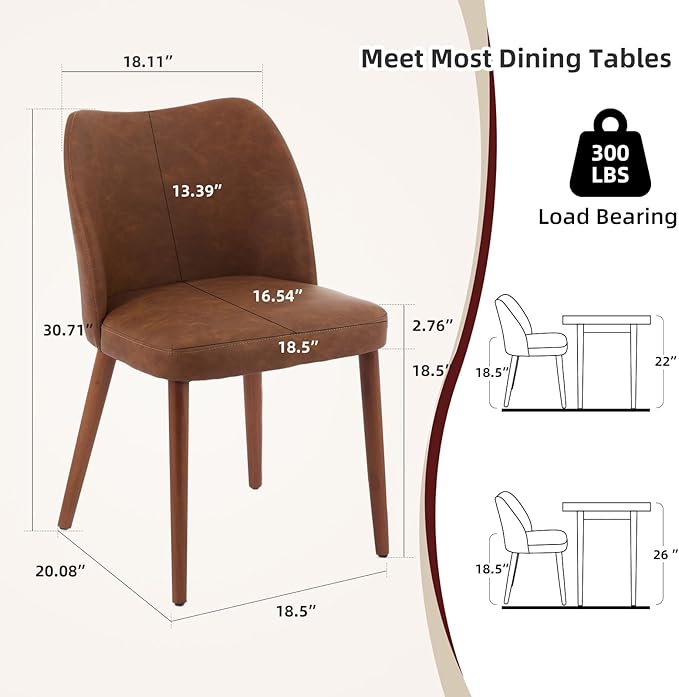 Dining Chair Set of 6, Leather Upholstered Dining Chair with Wood Legs, Wing ...