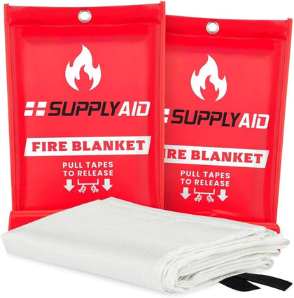 Snow Joe SupplyAid Emergency Fire Blanket - 2 Pack - Fire Suppression Blanket for Kitchen, 40” x 40” Fire Blanket for Home, Fiberglass Fire Blanket