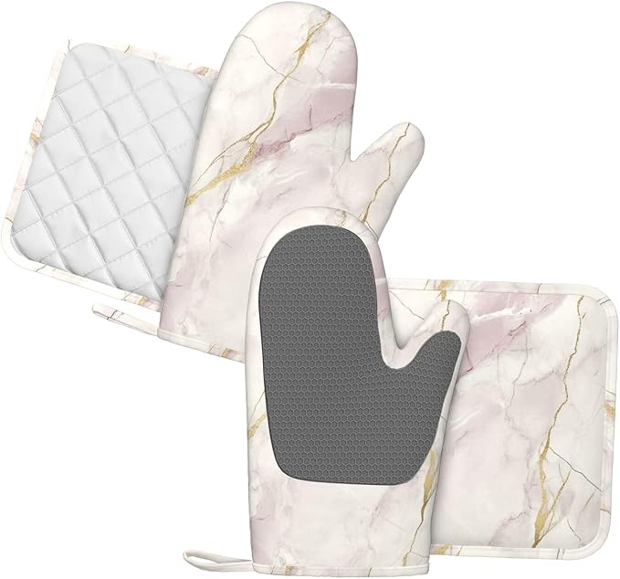 Oven Mitts and Pot Holders Light Pink White Marble Silicone Kitchen Accessories - Image 2