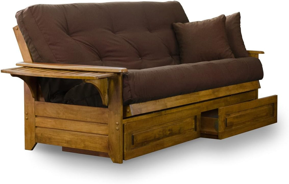Nirvana Futons Brentwood Tray Arm Futon Frame, Drawers, and Microfiber Fudge ...