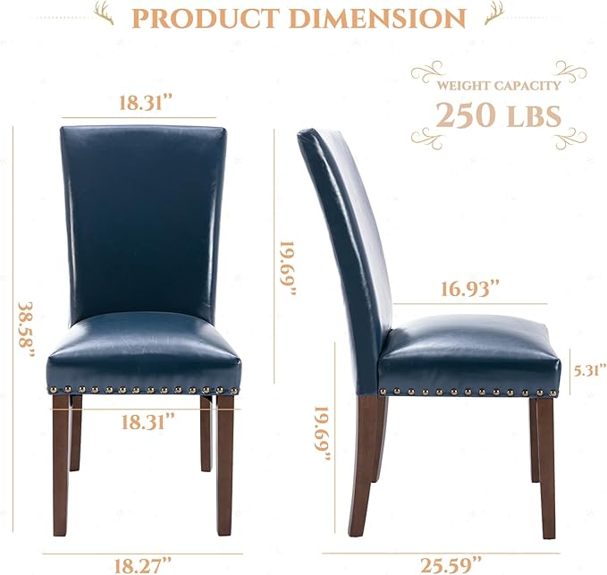 Parsons Dining Chairs Set of 4, Upholstered Nailhead PU Leather Dining Room K...