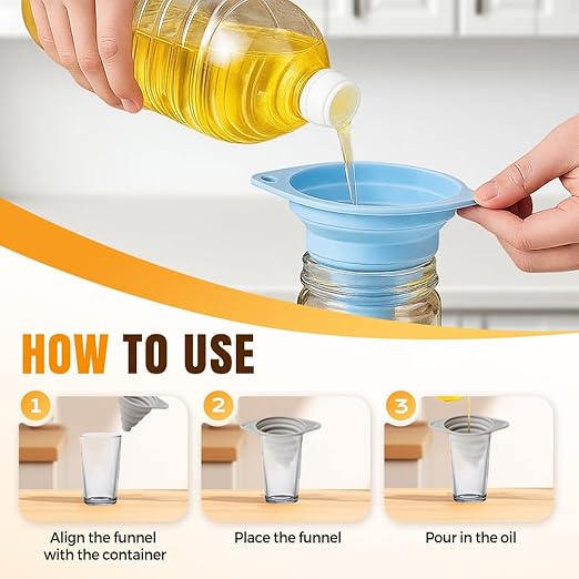 Kitchen Funnel Set 3 Pack, Collapsible Silicone Funnels - Image 4