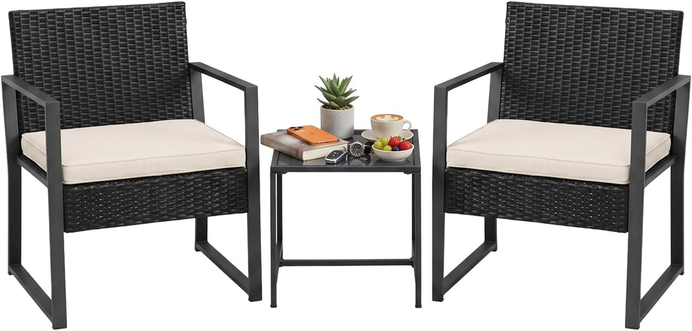 PayLessHere | 3-Piece Outdoor Patio Furniture Set | Khaki | Modern Rattan Bis...