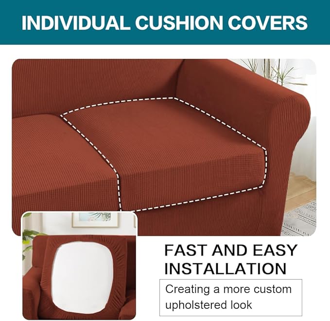 Turquoize 3 Piece Sofa Covers for 2 Cushion Couch Sofa Slipcover Soft Couch - Image 5