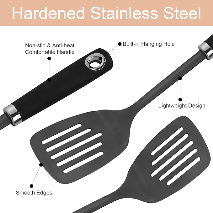 3-Piece Cooking Utensils Set Stainless Steel Large Serving Spoons Set Slotted - Image 2